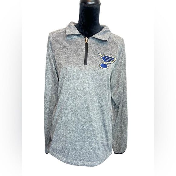 NHL ST LOUIS BLUES HOCKEY QUARTER ZIP LONG SLEEVE GRAY MENS PULLOVER SIZE SMALL - Picture 8 of 11
